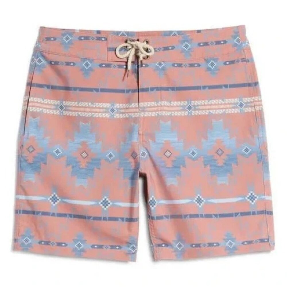 Faherty Rose Morning Star Classic Board Shorts Men’s Aztec Printed Swim Trunks